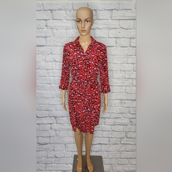 *NWT L'agence Stella Womens silk leopard print 3/4 sleeve shirt dress Sz XS - Picture 2 of 9